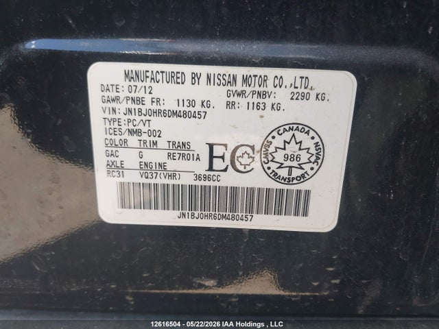Продаж на аукціоні авто 2013 Infiniti Ex37, vin: JN1BJ0HR6DM480457, номер лоту: 12616504