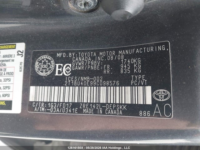 Продаж на аукціоні авто 2009 Toyota Corolla S, vin: 2T1BU40E99C098576, номер лоту: 12616150