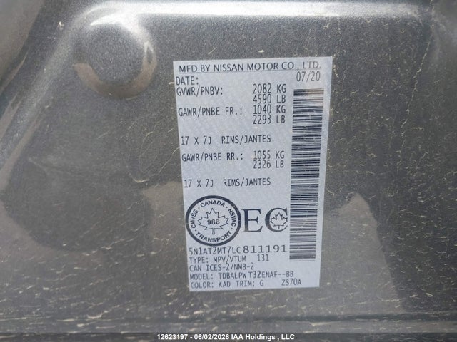 2020 Nissan Rogue S მანქანა იყიდება აუქციონზე, vin: 5N1AT2MT7LC811191, აუქციონის ნომერი: 12623197