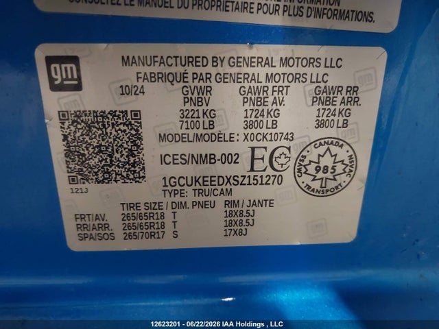 12623201 :رقم المزاد ، 1GCUKEEDXSZ151270 vin ، 2025 Chevrolet Silverado 1500 4wd Rst مزاد بيع