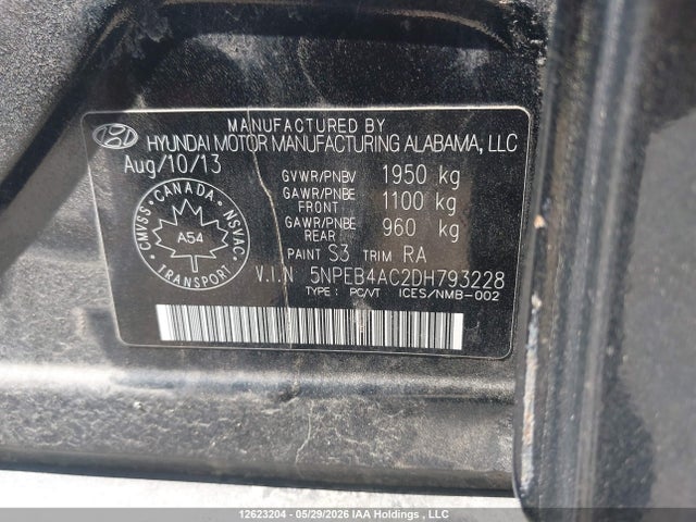 12623204 :رقم المزاد ، 5NPEB4AC2DH793228 vin ، 2013 Hyundai Sonata Gls مزاد بيع