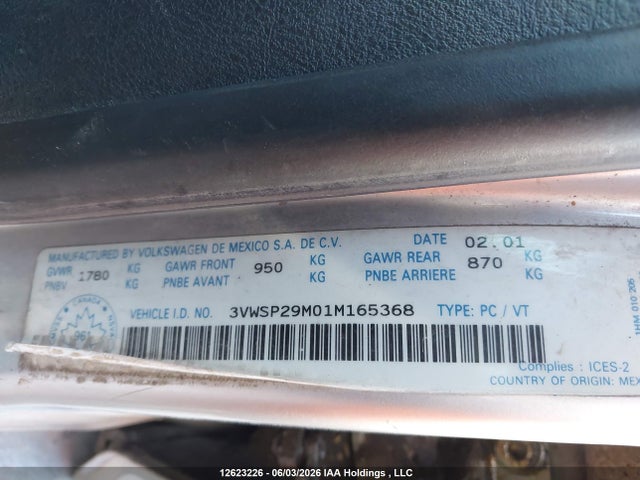 2001 Volkswagen Jetta მანქანა იყიდება აუქციონზე, vin: 3VWSP29M01M165368, აუქციონის ნომერი: 12623226