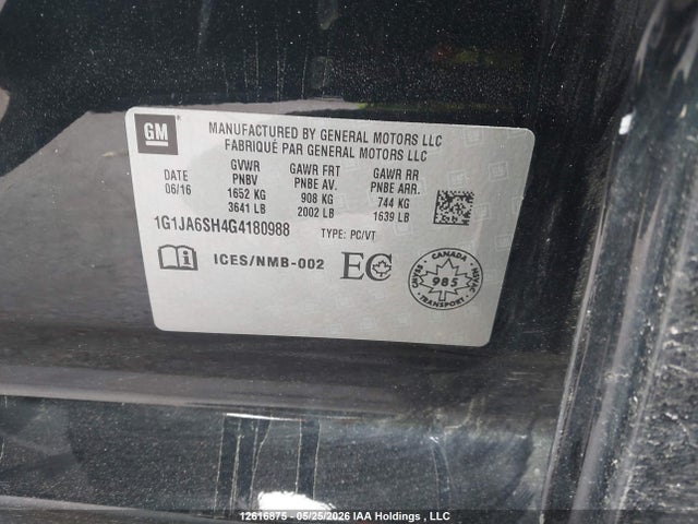 Продажа на аукционе авто 2016 Chevrolet Sonic Ls Auto, vin: 1G1JA6SH4G4180988, номер лота: 12616875
