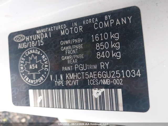 KMHCT5AE6GU251034 Hyundai ACCENT GL