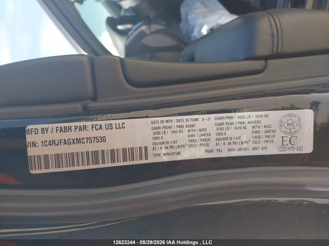 Aukcja sprzedaży 2021 Jeep Grand Cherokee Laredo, vin: 1C4RJFAGXMC757530, numer aukcji: 12623244