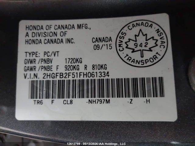 2HGFB2F51FH061334 Honda CIVIC EX