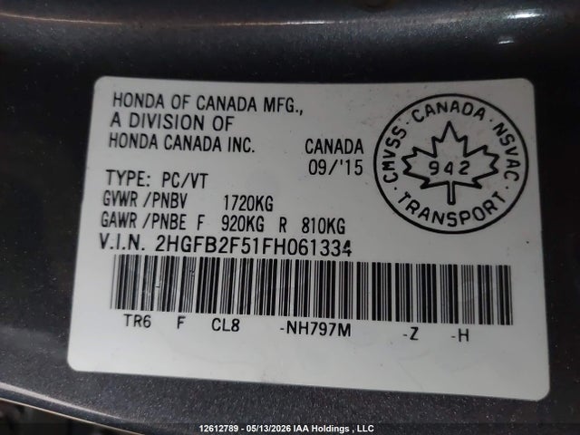 2HGFB2F51FH061334 Honda CIVIC EX