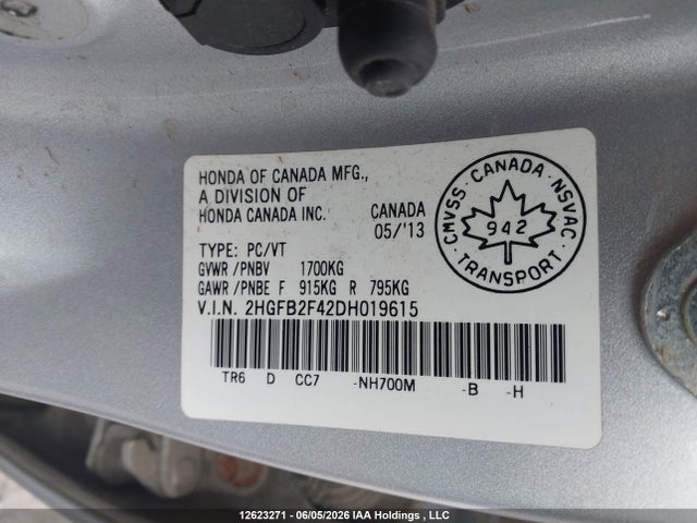 12623271 :رقم المزاد ، 2HGFB2F42DH019615 vin ، 2013 Honda Civic Lx مزاد بيع