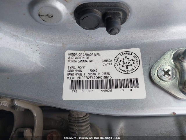 12623271 :رقم المزاد ، 2HGFB2F42DH019615 vin ، 2013 Honda Civic Lx مزاد بيع