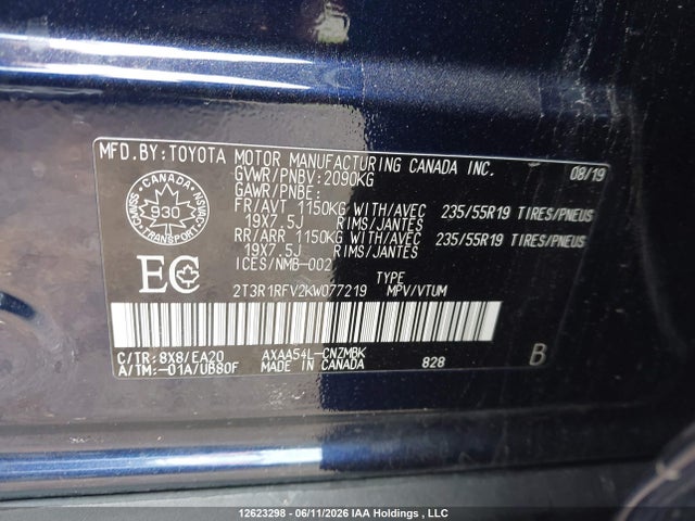2T3R1RFV2KW077219 Toyota Rav4 Xle/xle Premium