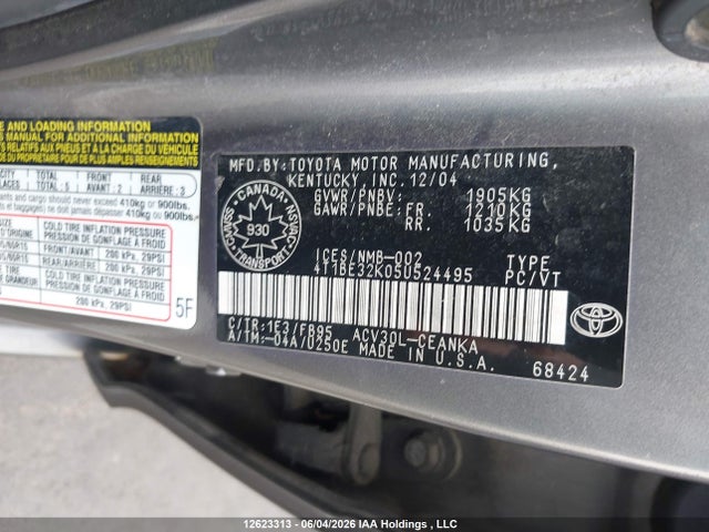 12623313 :رقم المزاد ، 4T1BE32K05U524495 vin ، 2005 Toyota Camry Le/xle/se مزاد بيع