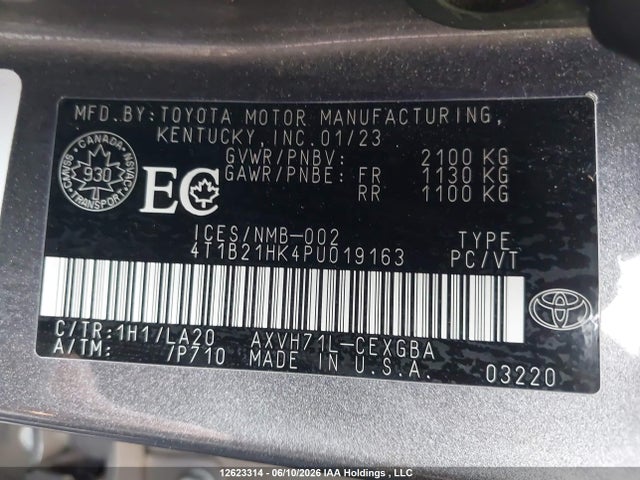 12623314 :رقم المزاد ، 4T1B21HK4PU019163 vin ، 2023 Toyota Camry Hybrid Xle مزاد بيع