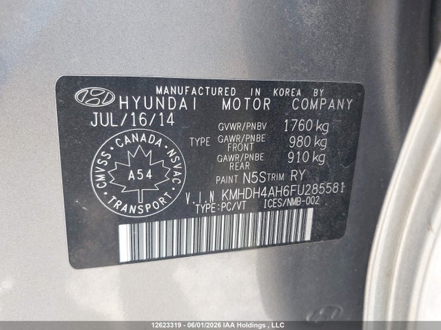KMHDH4AH6FU285581 Hyundai Elantra