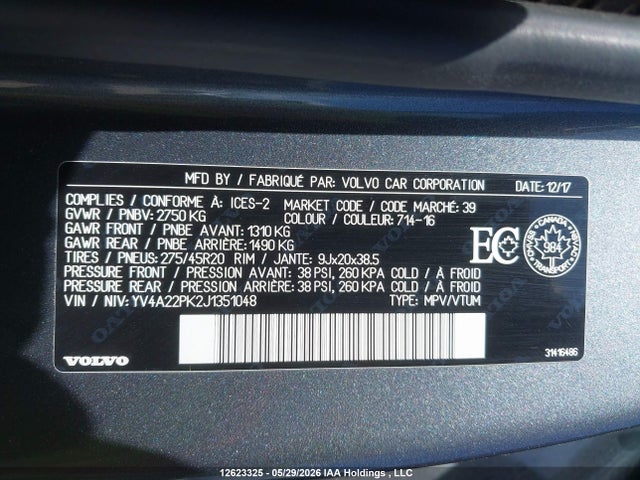 Продажа на аукционе авто 2018 Volvo Xc90 T6 Momentum, vin: YV4A22PK2J1351048, номер лота: 12623325