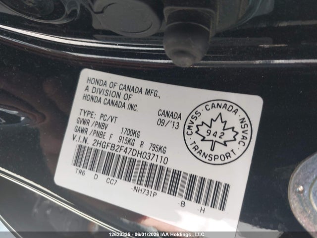 Продаж на аукціоні авто 2013 Honda Civic Lx, vin: 2HGFB2F47DH037110, номер лоту: 12623335