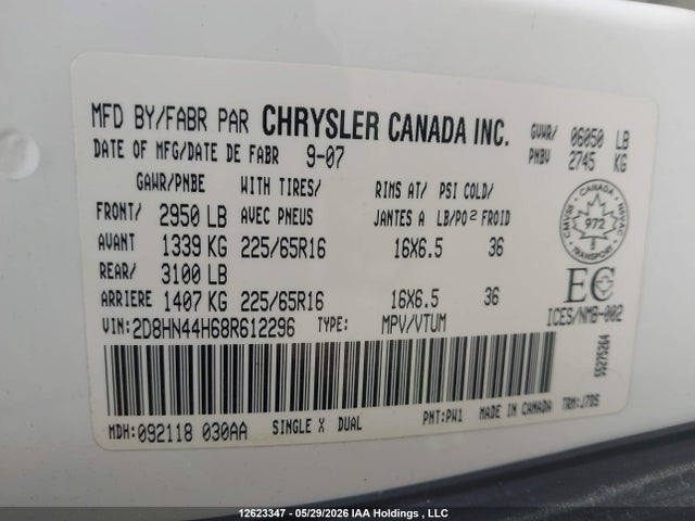 2008 Dodge Grand Caravan Se მანქანა იყიდება აუქციონზე, vin: 2D8HN44H68R612296, აუქციონის ნომერი: 12623347
