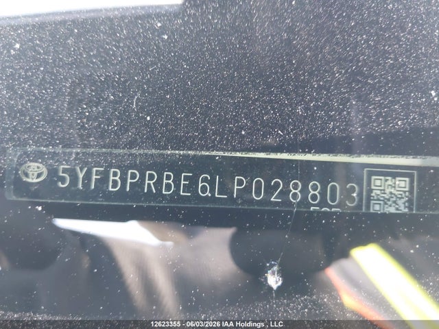 12623355 :رقم المزاد ، 5YFBPRBE6LP028803 vin ، 2020 Toyota Corolla Le مزاد بيع