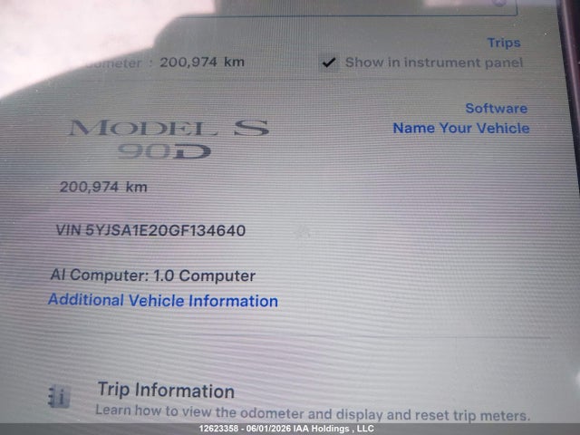 12623358 :رقم المزاد ، 5YJSA1E20GF134640 vin ، 2016 Tesla Model S مزاد بيع