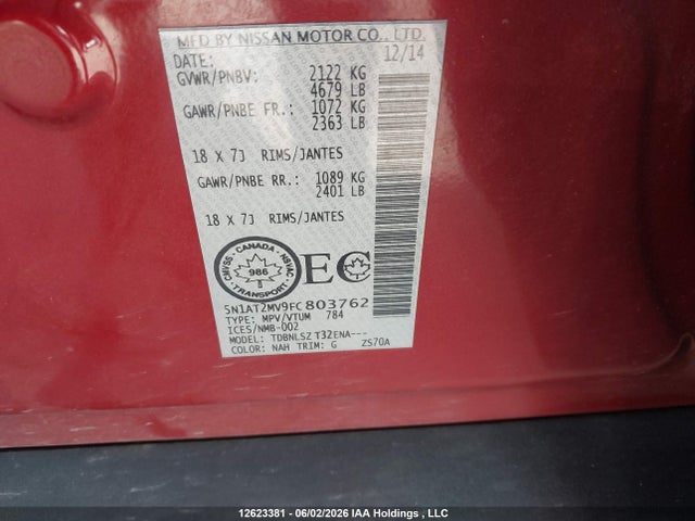 5N1AT2MV9FC803762 Nissan Rogue