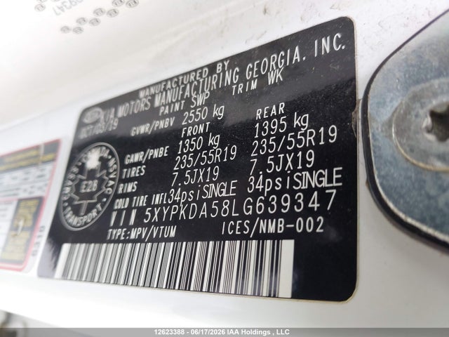 5XYPKDA58LG639347 KIA Sorento 3.3l Sx