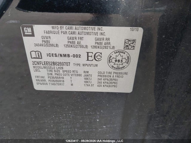 Продажа на аукционе авто 2011 Chevrolet Equinox Lt, vin: 2CNFLEE52B6269707, номер лота: 12623417