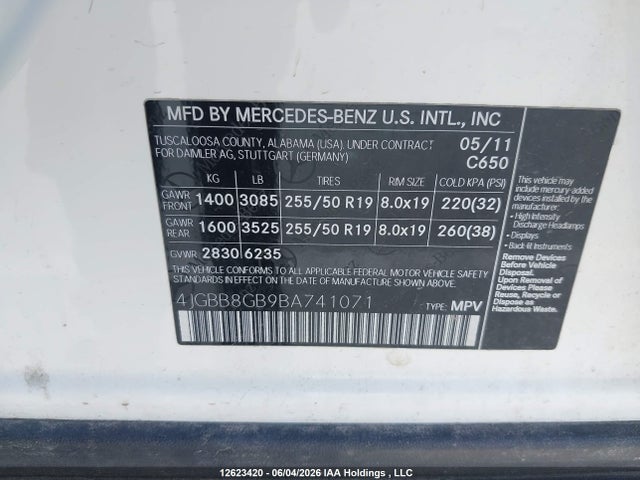 12623420 :رقم المزاد ، 4JGBB8GB9BA741071 vin ، 2011 Mercedes-benz Ml 350 4matic مزاد بيع