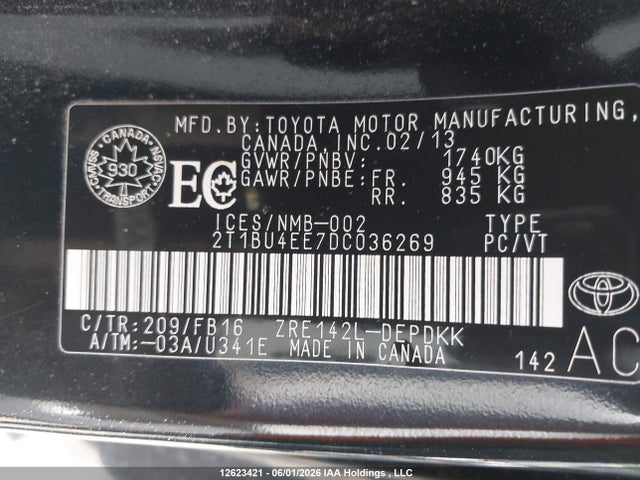 Продаж на аукціоні авто 2013 Toyota Corolla S/le, vin: 2T1BU4EE7DC036269, номер лоту: 12623421