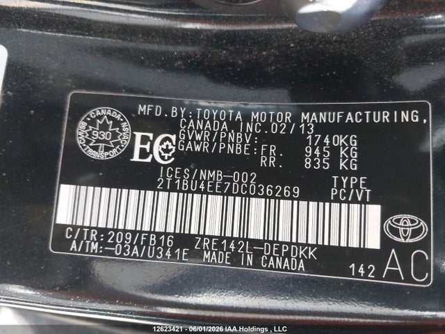 Продаж на аукціоні авто 2013 Toyota Corolla S/le, vin: 2T1BU4EE7DC036269, номер лоту: 12623421