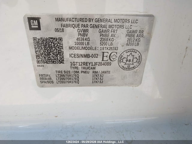 Aukcja sprzedaży 2018 Gmc Sierra K2500 Heavy Duty, vin: 1GT12REY1JF284089, numer aukcji: 12623424