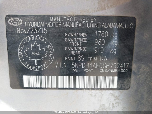 Продаж на аукціоні авто 2016 Hyundai Elantra Le-r, vin: 5NPDH4AE0GH792417, номер лоту: 12623426