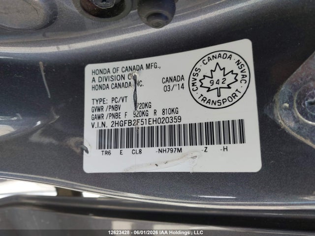 Aukcja sprzedaży 2014 Honda Civic, vin: 2HGFB2F51EH020359, numer aukcji: 12623428