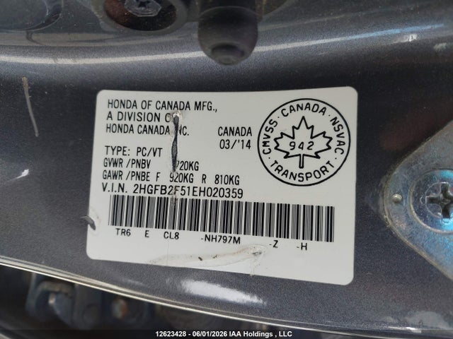 Aukcja sprzedaży 2014 Honda Civic, vin: 2HGFB2F51EH020359, numer aukcji: 12623428
