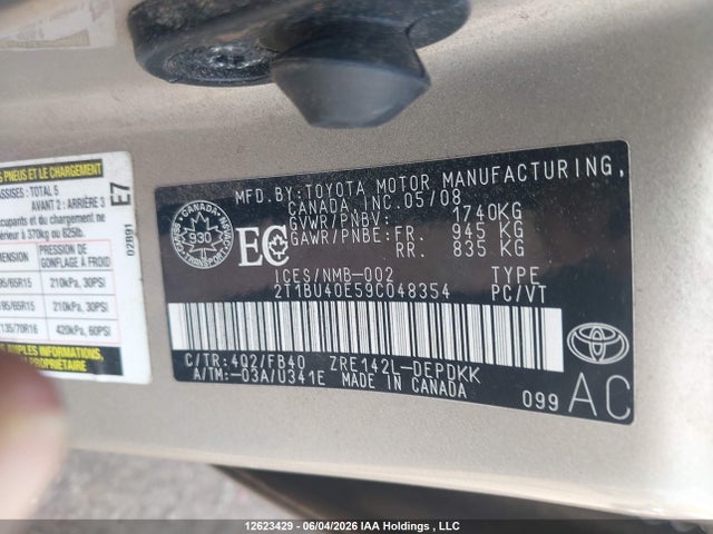 2009 Toyota Corolla S/le/xle მანქანა იყიდება აუქციონზე, vin: 2T1BU40E59C048354, აუქციონის ნომერი: 12623429
