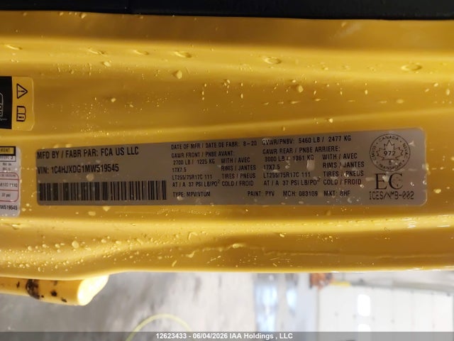 Продаж на аукціоні авто 2021 Jeep Wrangler Unlimited Sport, vin: 1C4HJXDG1MW519545, номер лоту: 12623433