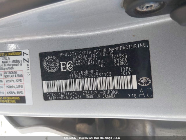 2006 Toyota Matrix Xr/xrs მანქანა იყიდება აუქციონზე, vin: 2T1KR32E26C561162, აუქციონის ნომერი: 12623437
