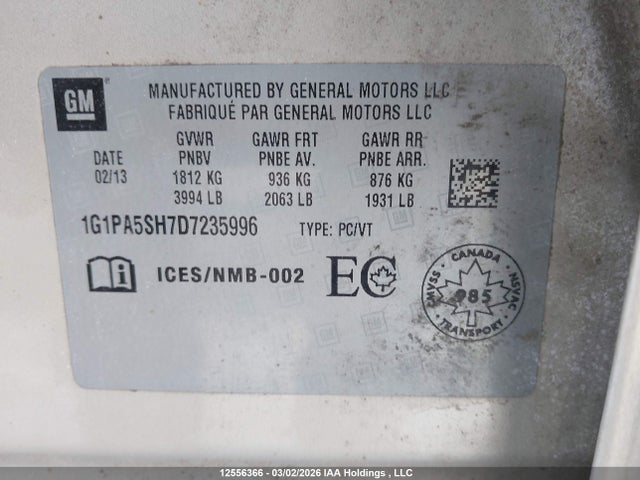 Aukcja sprzedaży 2013 Chevrolet Cruze Ls, vin: 1G1PA5SH7D7235996, numer aukcji: 12556366