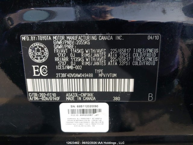 12623462 :رقم المزاد ، 2T3BF4DV0AW049488 vin ، 2010 Toyota Rav4 مزاد بيع