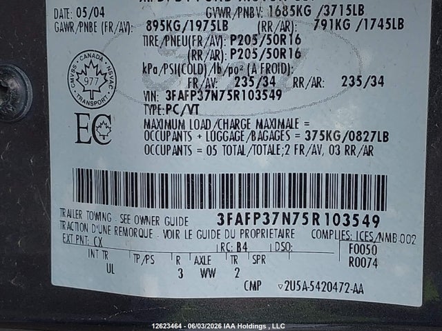 Продажа на аукционе авто 2005 Ford Focus Zx5, vin: 3FAFP37N75R103549, номер лота: 12623464
