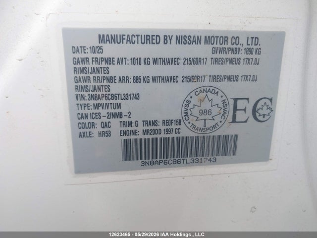 Продаж на аукціоні авто 2026 Nissan Kicks Sv, vin: 3N8AP6CB6TL331743, номер лоту: 12623465