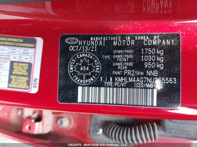12623475 :رقم المزاد ، KMHLM4AG7NU265563 vin ، 2022 Hyundai Elantra Sel مزاد بيع