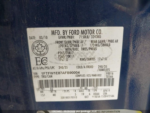 Продажа на аукционе авто 2010 Ford F-150, vin: 1FTFW1E87AFB90004, номер лота: 12623482