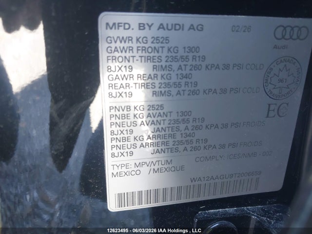 2026 Audi Q5 მანქანა იყიდება აუქციონზე, vin: WA12AAGU9T2006659, აუქციონის ნომერი: 12623495