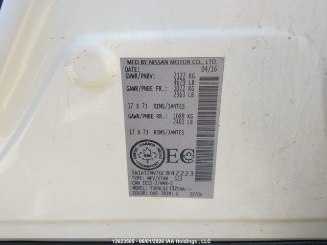 5N1AT2MV7GC842223 Nissan Rogue