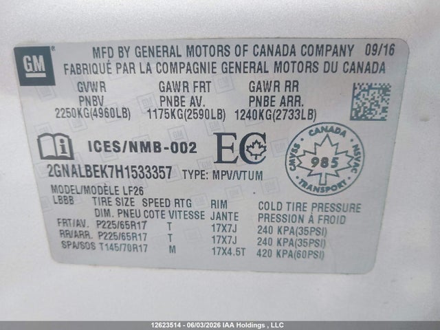 Aukcja sprzedaży 2017 Chevrolet Equinox Ls, vin: 2GNALBEK7H1533357, numer aukcji: 12623514