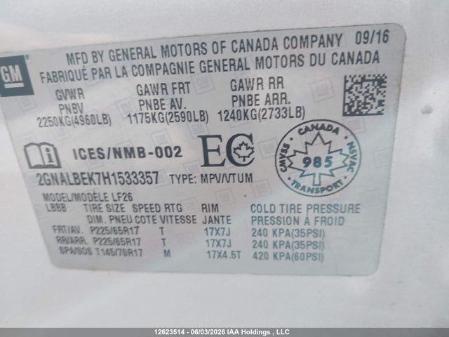 Aukcja sprzedaży 2017 Chevrolet Equinox Ls, vin: 2GNALBEK7H1533357, numer aukcji: 12623514