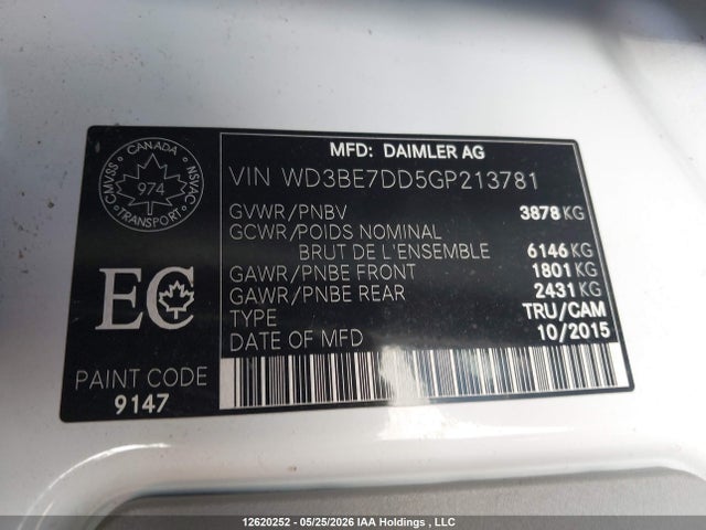 Продаж на аукціоні авто 2016 Mercedes-benz Sprinter 2500 Standard Roof, vin: WD3BE7DD5GP213781, номер лоту: 12620252
