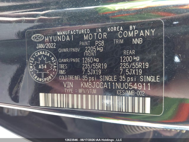 Продаж на аукціоні авто 2022 Hyundai Tucson Ultimate Hybrid Awd, vin: KM8JCCA11NU054911, номер лоту: 12623546