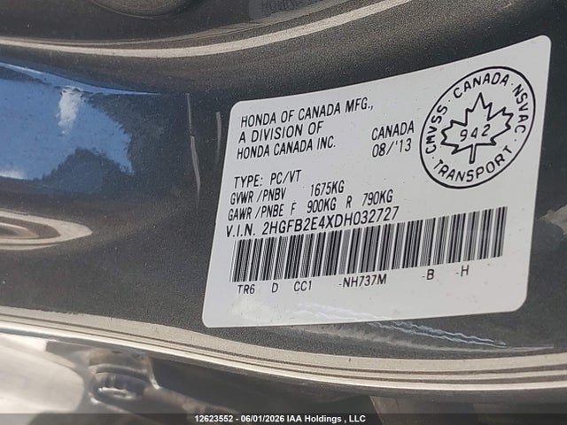 Продаж на аукціоні авто 2013 Honda Civic Lx, vin: 2HGFB2E4XDH032727, номер лоту: 12623552