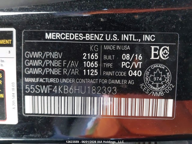 Продажа на аукционе авто 2017 Mercedes-benz C 300 4matic, vin: 55SWF4KB6HU182393, номер лота: 12623559