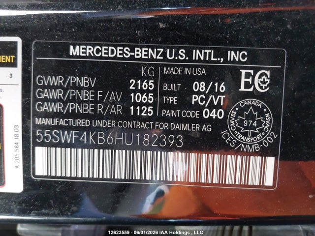Продажа на аукционе авто 2017 Mercedes-benz C 300 4matic, vin: 55SWF4KB6HU182393, номер лота: 12623559